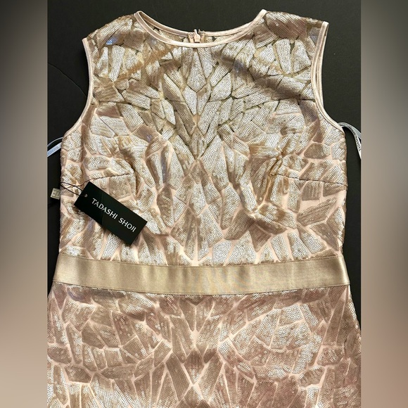 TADASHI SHOJI Illusion Geometric Sequin Sleeveless Dress Beige Size PXL NEW w/T - Picture 6 of 7